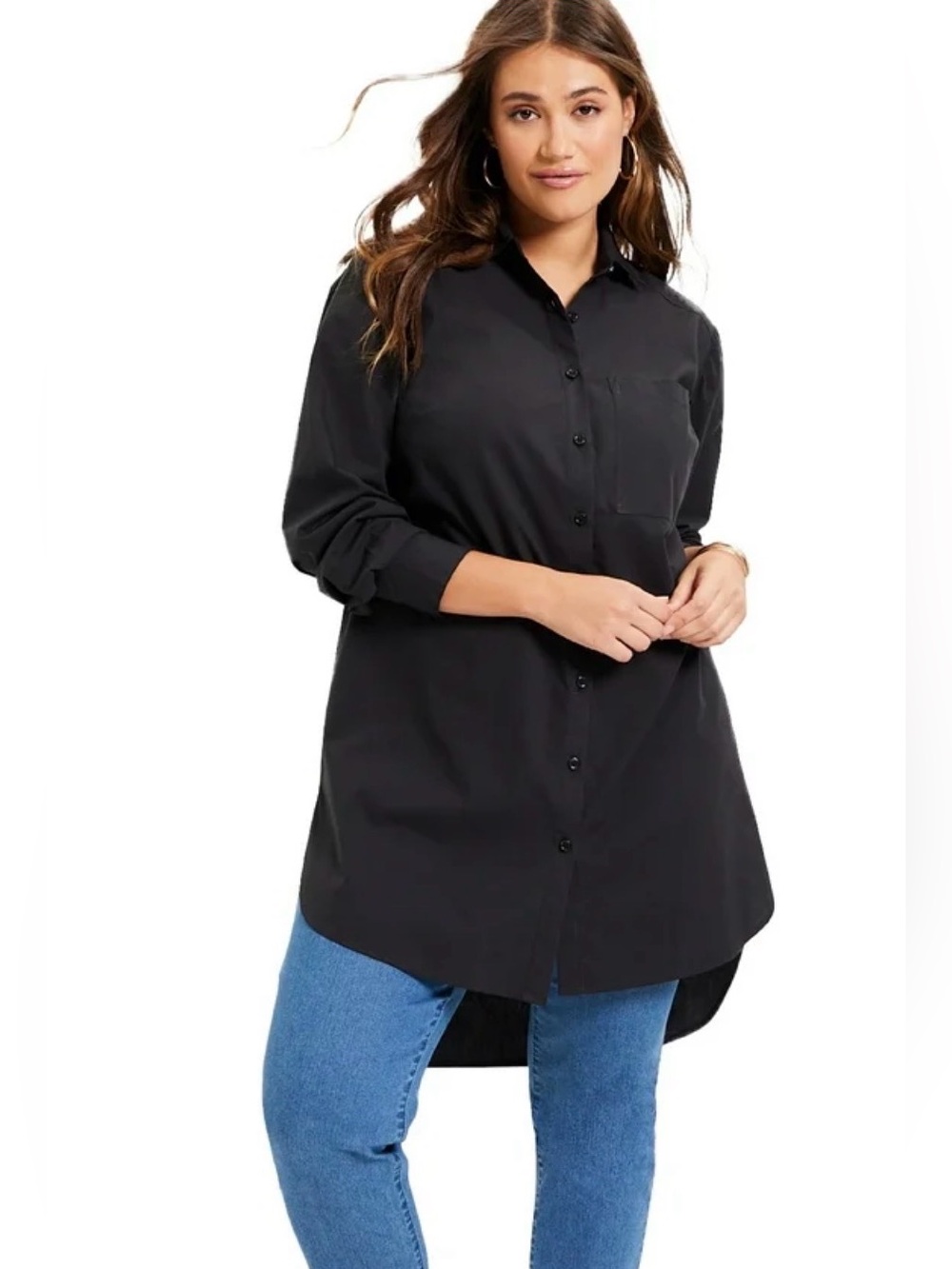 June & Vie Women's Plus Size 3x Tunic Black Oversized Shirtdress Minimalist